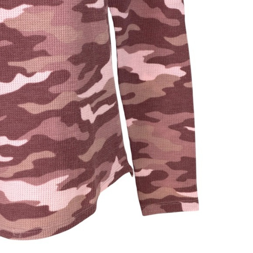 PINK Victoria's Secret Women's XS Camo Waffle‎ Knit Thermal Top Pink Long Sleeve - Picture 3 of 8